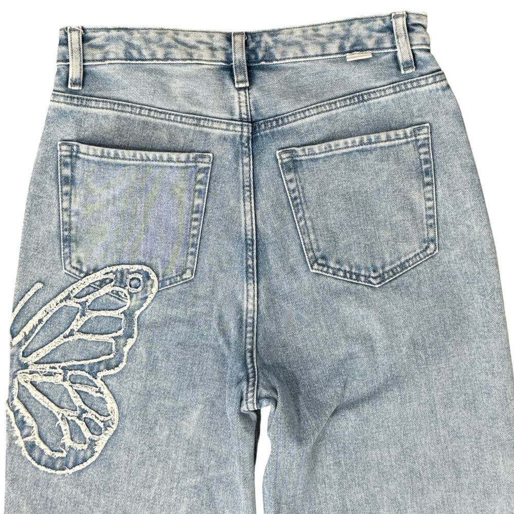 Pacsun 90s Butterfly Patch Light Wash Blue High Rise Straight Leg Jeans size 27 - Picture 12 of 12